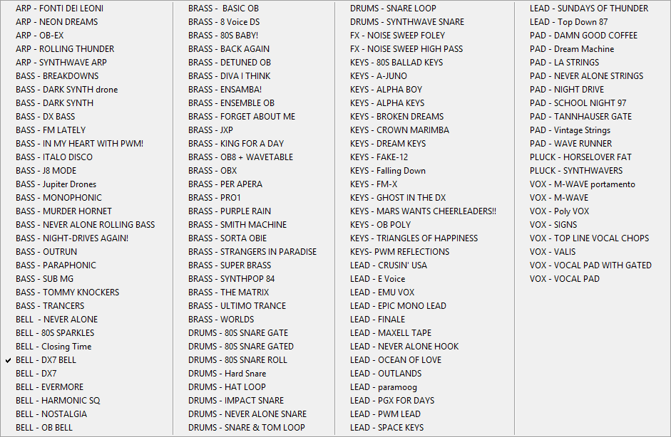 PRESET LIST DM